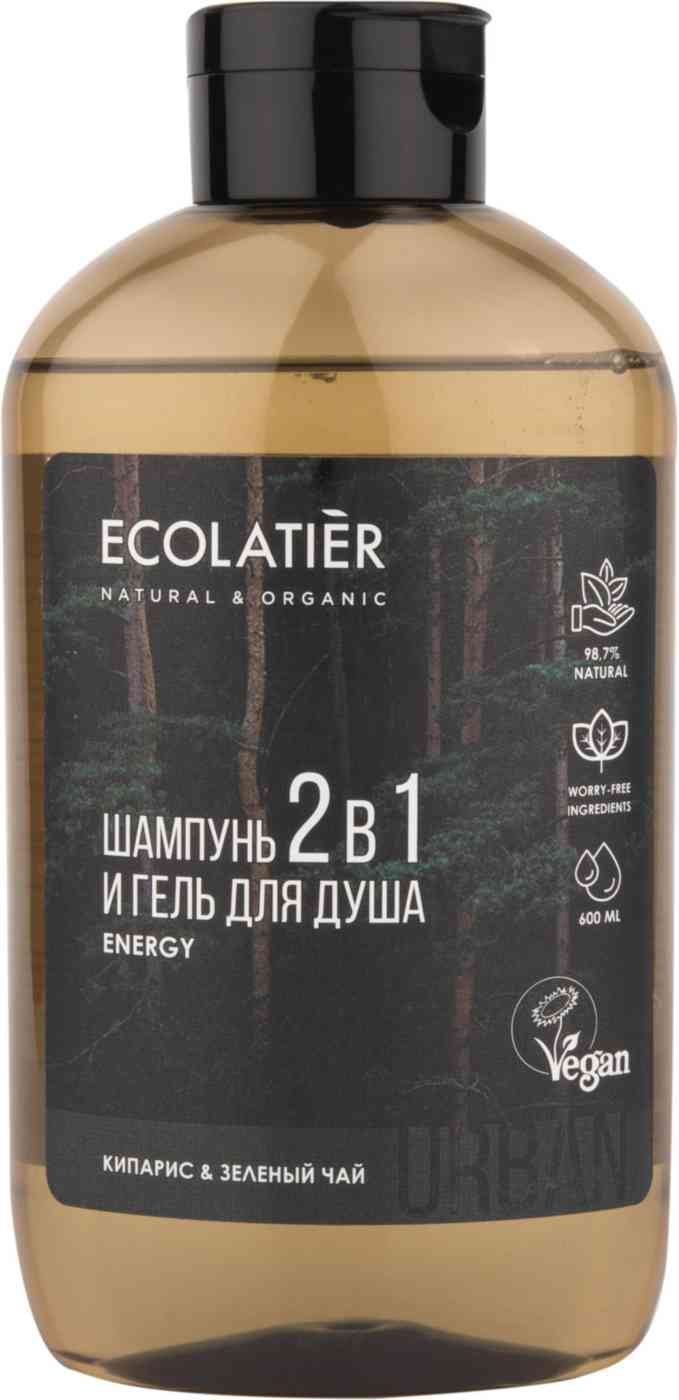 Шампунь и гель для душа 2в1 Ecolatier Energy кипарис-зеленый чай
