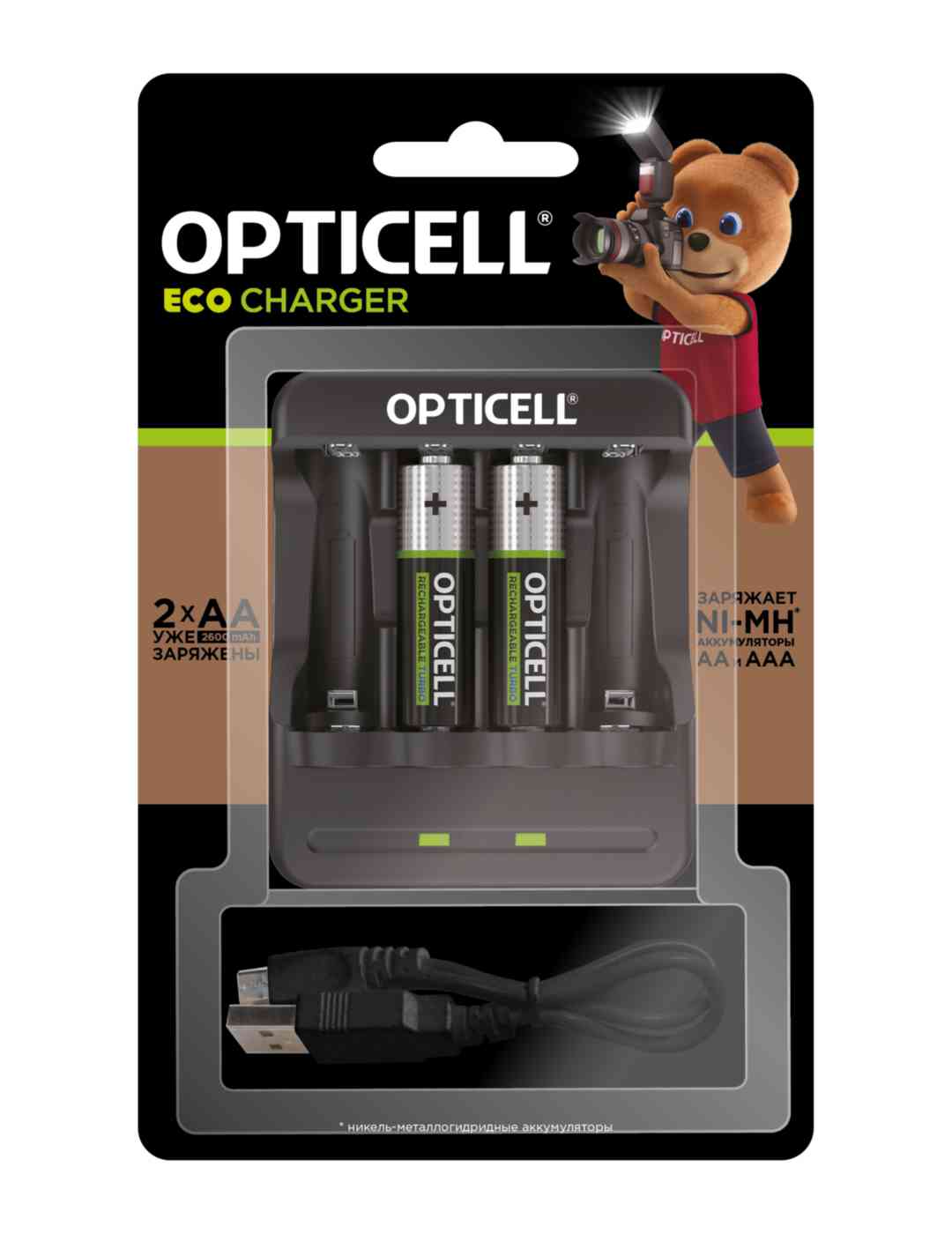 Зарядное устройство Opticell Eco Charger с аккумуляторами AA 2шт