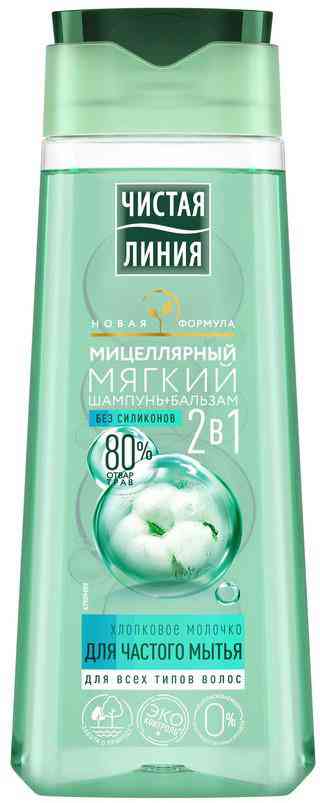Шампунь-бальзам для всех типов волос мицеллярный 2в1 Чистая Линия хлопковое молочко