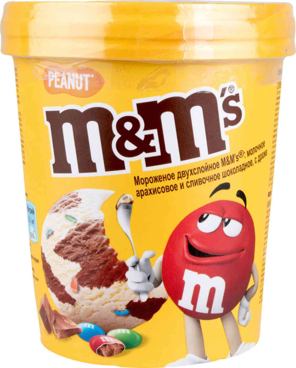 Мороженое двухслойное M&M's Молочно-арахисовое и Сливочно-шоколадное с драже 9,5%
