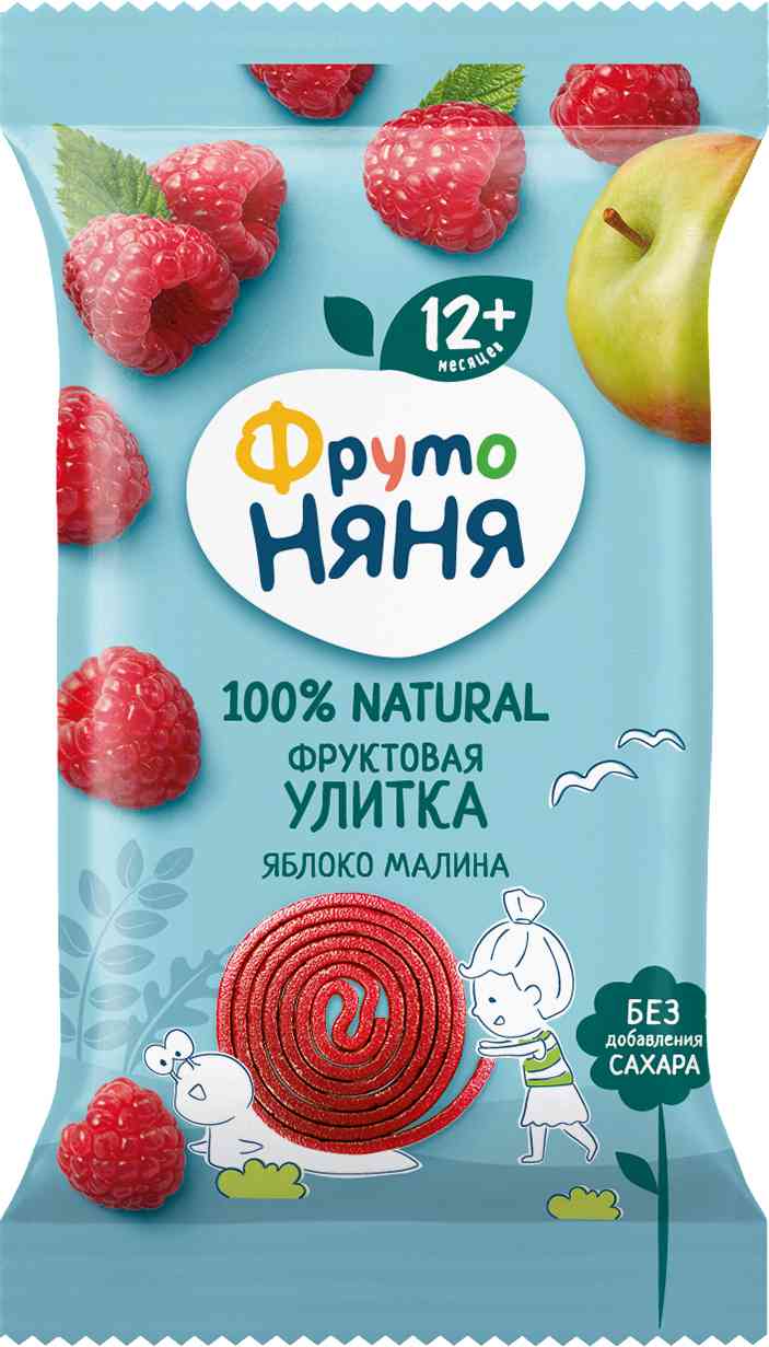 Фруктовые кусочки улитки ФрутоНяня Яблоко, малина, с 12 месяцев