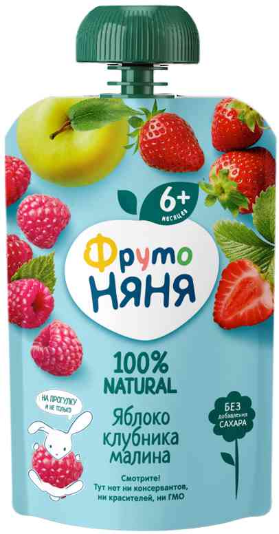 Пюре ФрутоНяня Яблоко, клубника, малина, с 6 месяцев