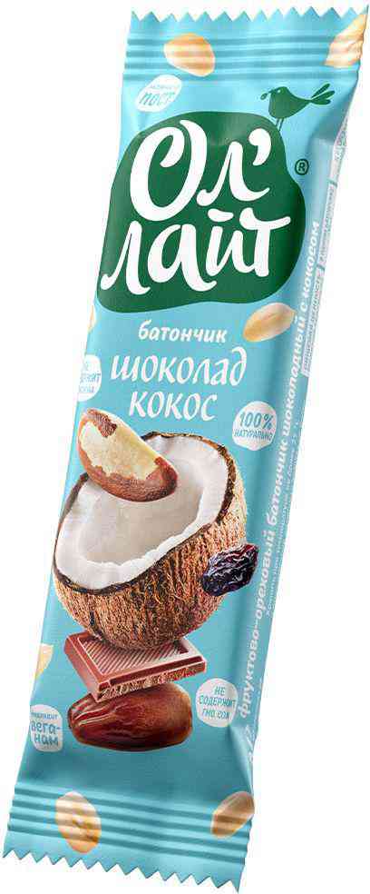 Батончик фруктово-ореховый Ол'Лайт Шоколад и кокос