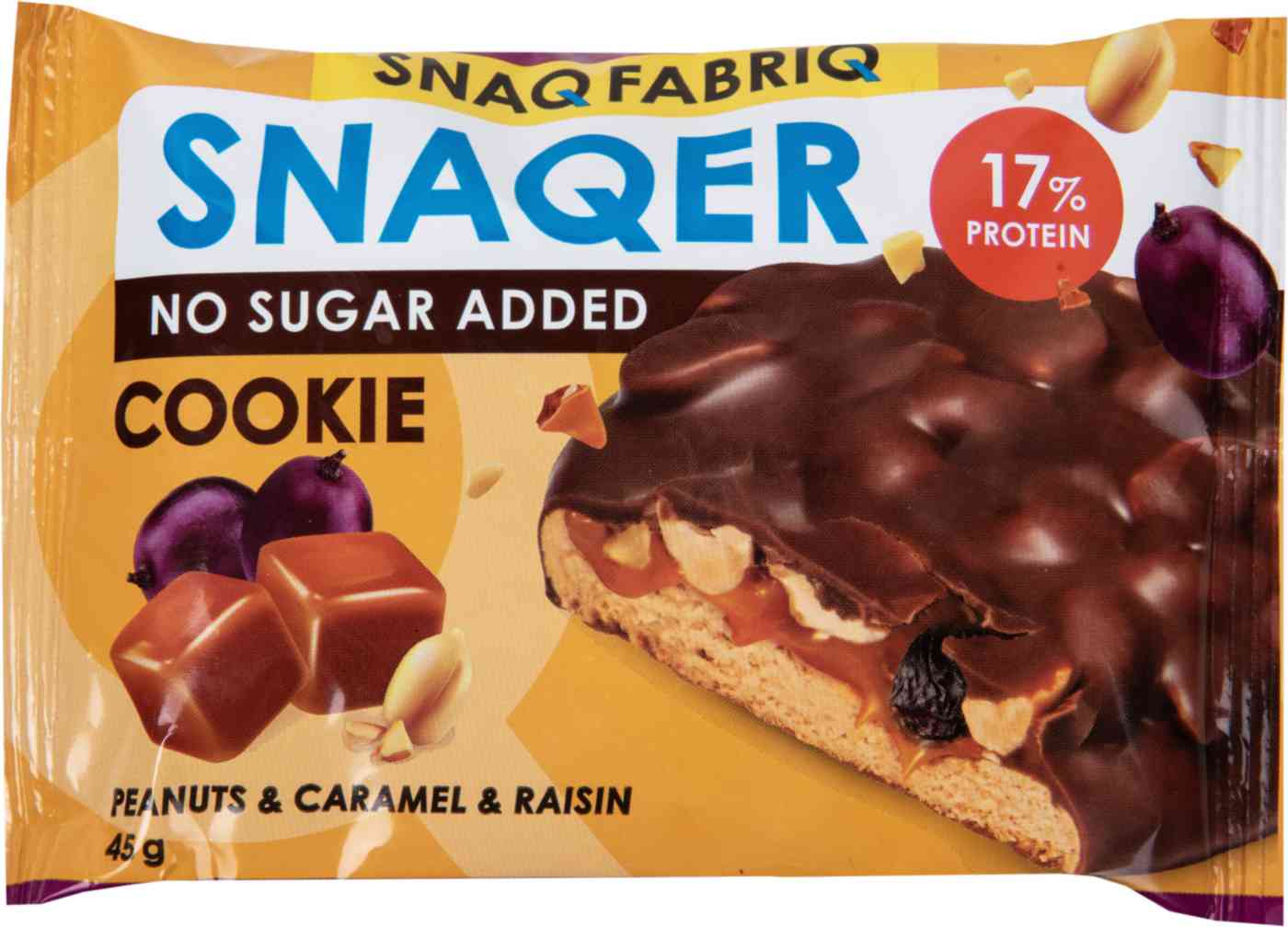 Печенье протеиновое Snaq Fabriq Snaqer арахис-карамель-изюм