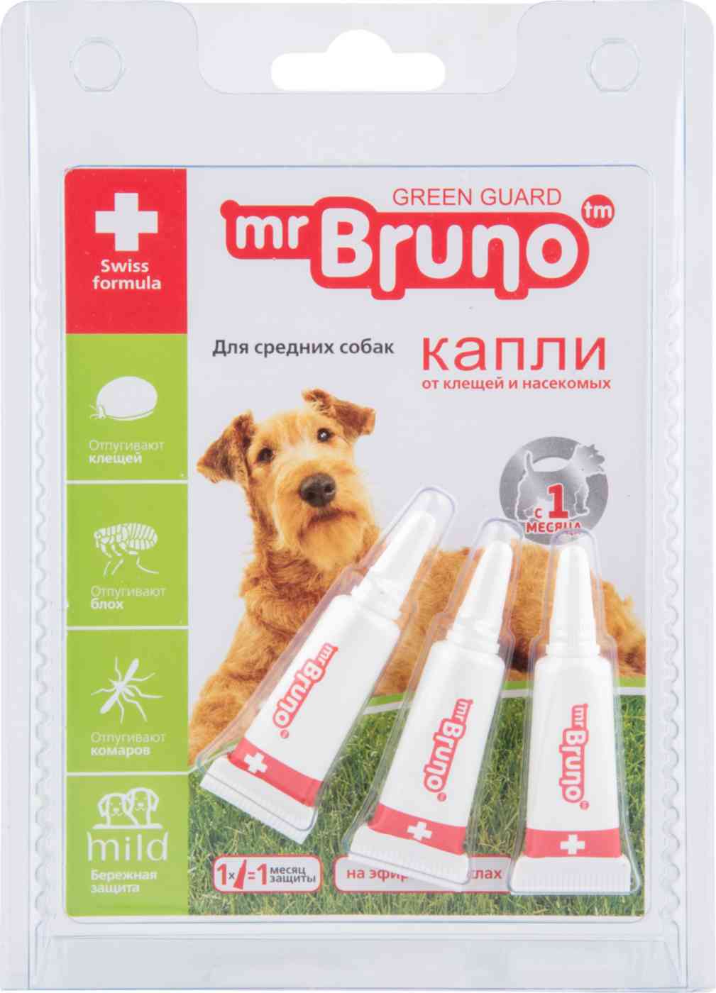 Капли от клещей и насекомых для средних собак Mr. Bruno