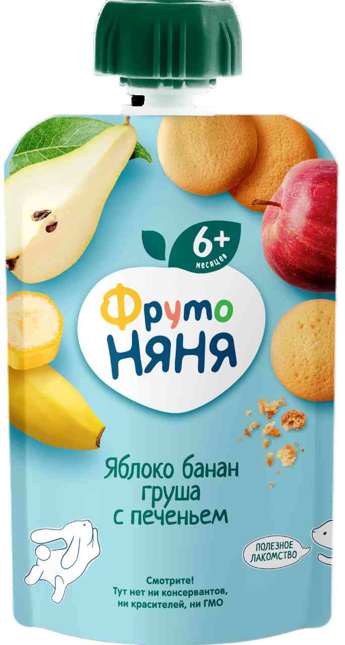 Пюре ФрутоНяня Яблоко, банан, груша с печеньем, с 6 месяцев