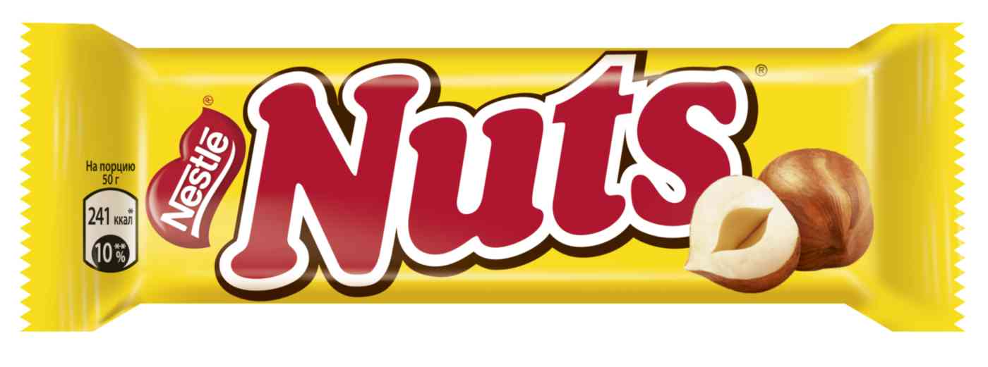 Батончик шоколадный Nuts с цельным фундуком, карамелью и нежной нугой