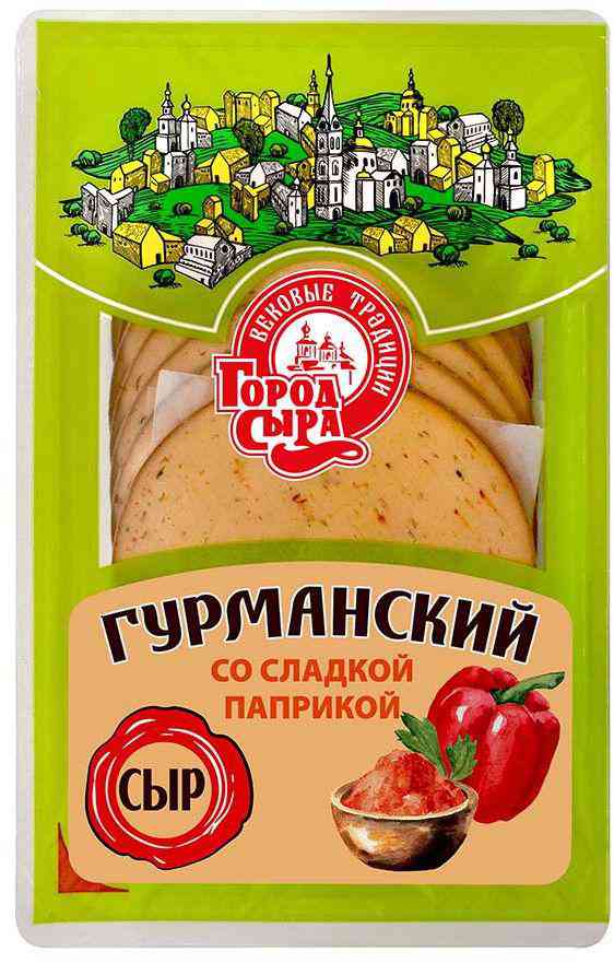 Сыр плавленый копченый Город сыра Гурманский со сладкой паприкой нарезка 30%