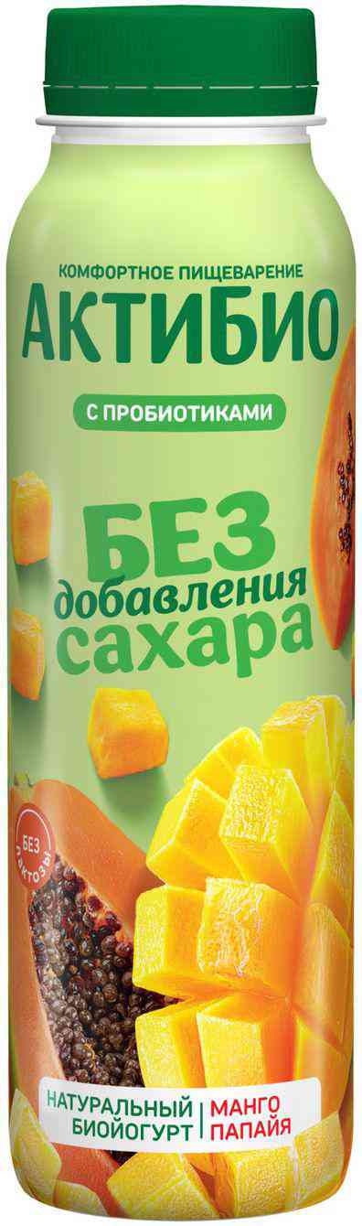 Йогурт питьевой Актибио с манго и папайей без добавления сахара 1,5%