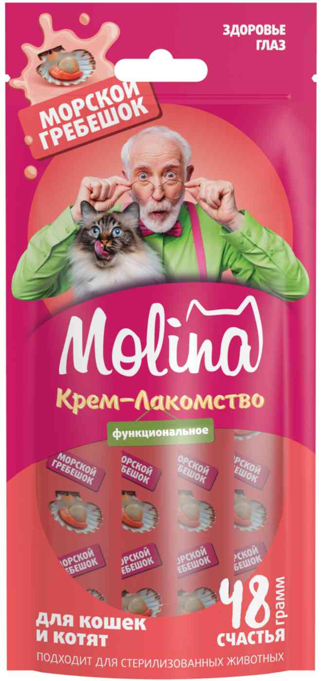 Крем-лакомство для кошек и котят функциональное Molina Морской гребешок