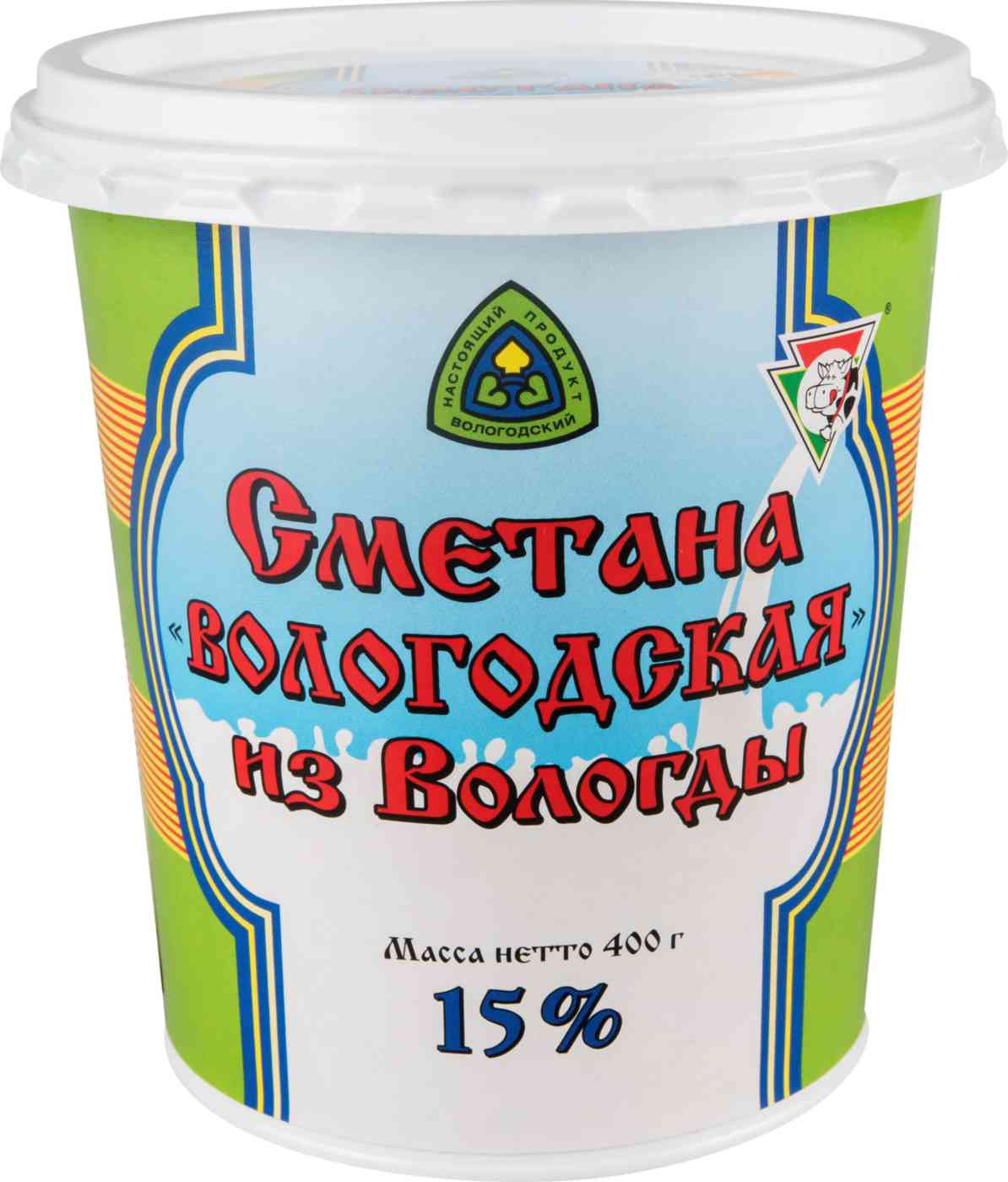 Сметана из Вологды Вологодская зелёный стакан 15%