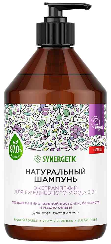 Шампунь для всех типов волос 2в1 Synergetic Экстрамягкий для ежедневного ухода