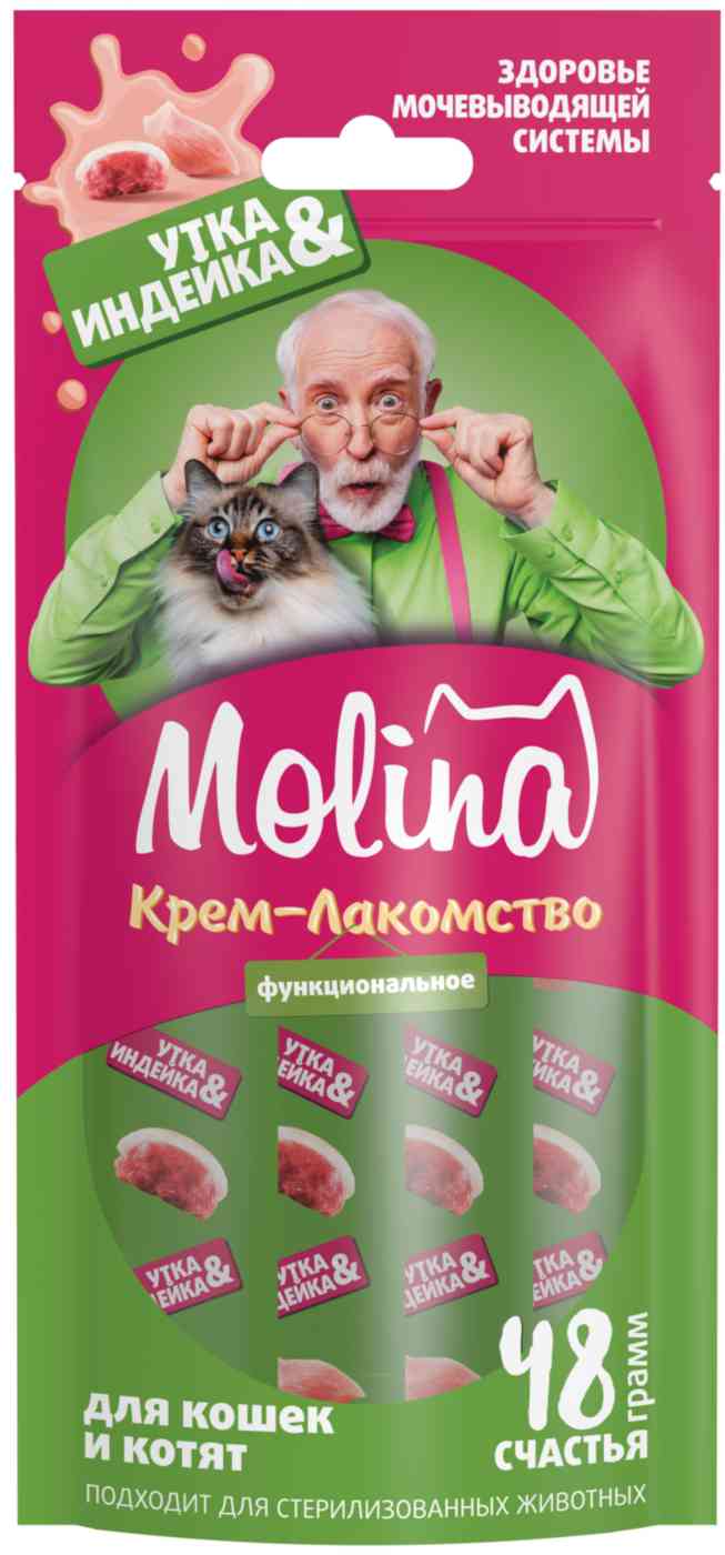 Крем-лакомство для кошек и котят функциональное Molina Утка & Индейка