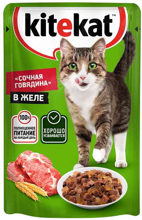 Влажный корм для кошек Kitekat говядина в желе