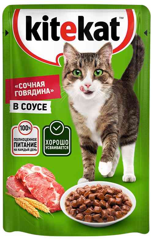 Влажный корм для кошек Kitekat говядина в соусе