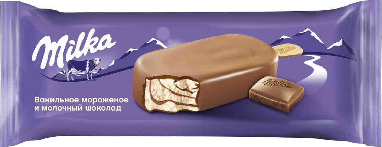 Мороженое сливочное Milka эскимо Ванильное и молочный шоколад