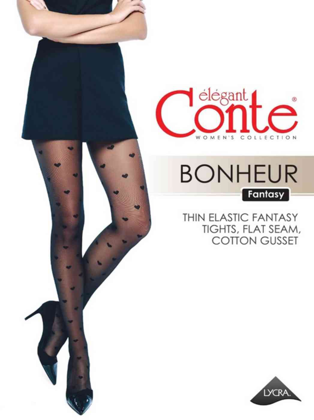 Колготки женские Conte Fantasy Bonheur с сердечками цвет: nero/чёрный 20 den