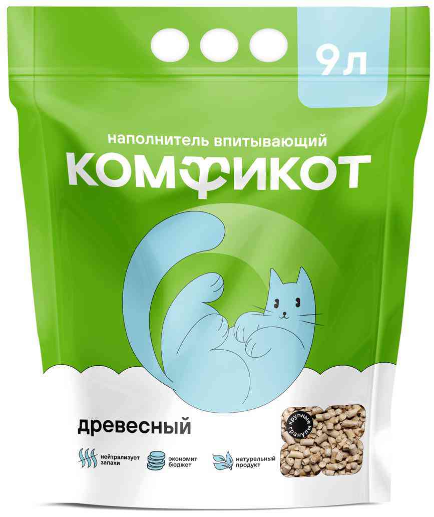 Наполнитель для кошачьего туалета впитывающий Комфикот древесный
