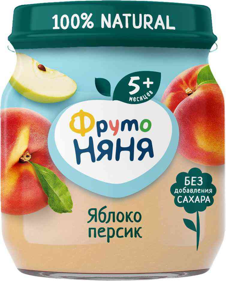 Пюре ФрутоНяня Яблоко, персик, с 5 месяцев