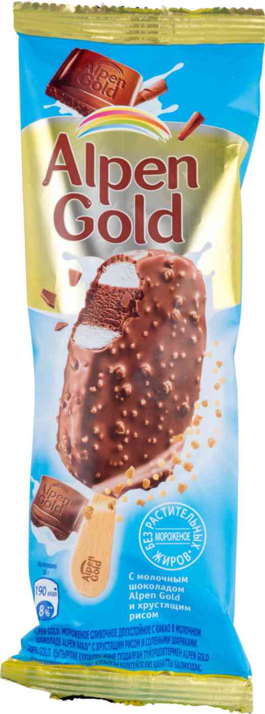 Мороженое сливочное Alpen Gold двухслойное эскимо с молочным шоколадом и хрустящим рисом