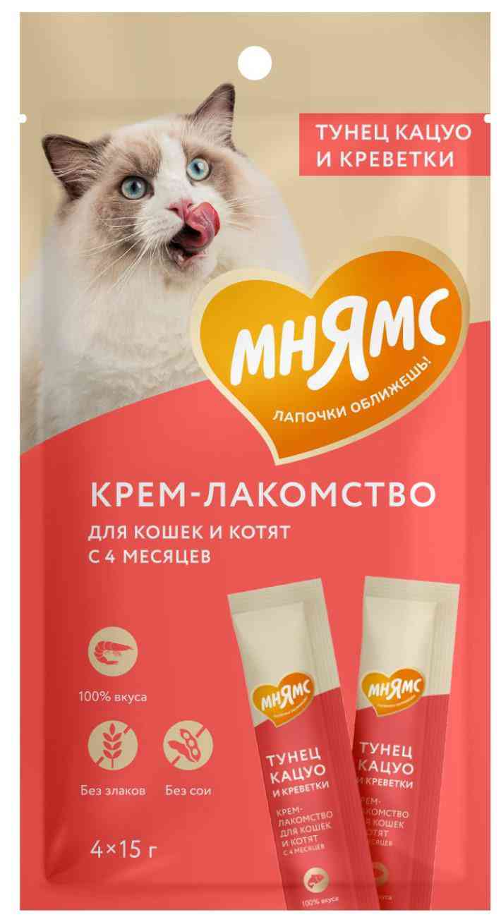 Крем-лакомство для кошек Мнямс тунец Кацуо-креветки