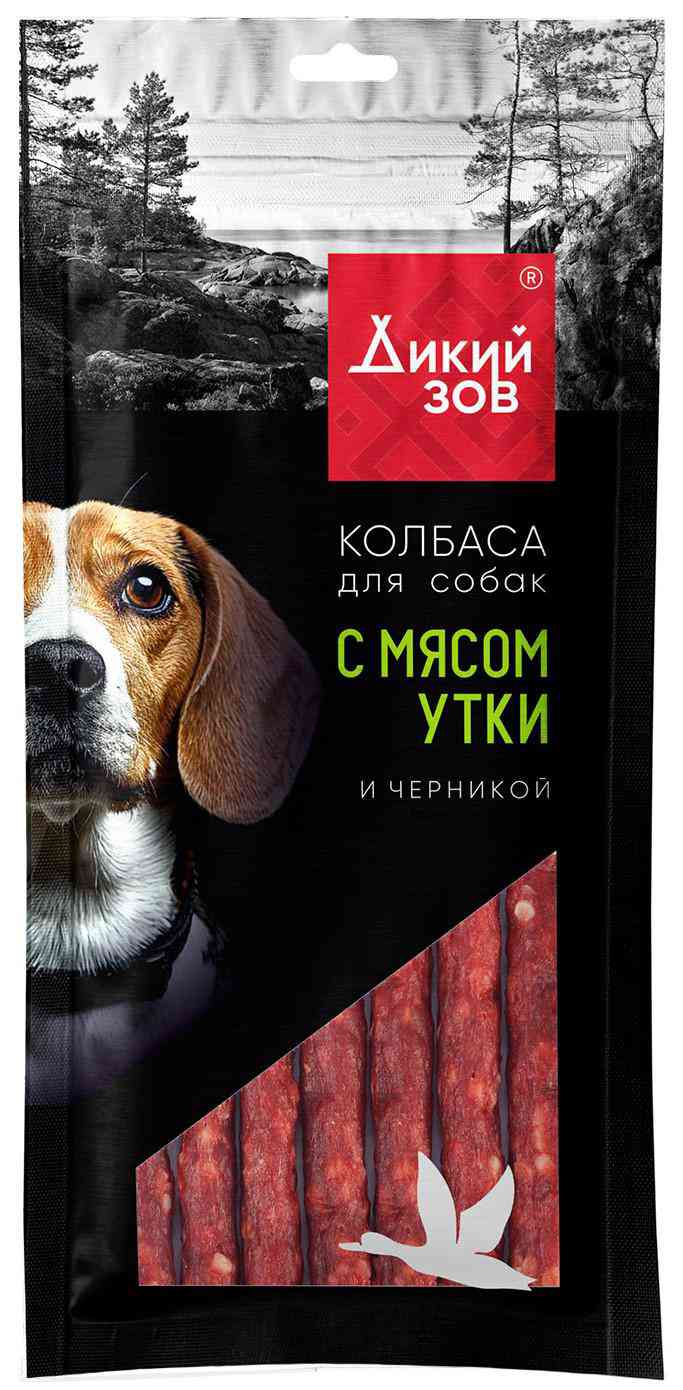 Лакомство для собак Дикий зов колбаса для собак с мясом утки и черникой
