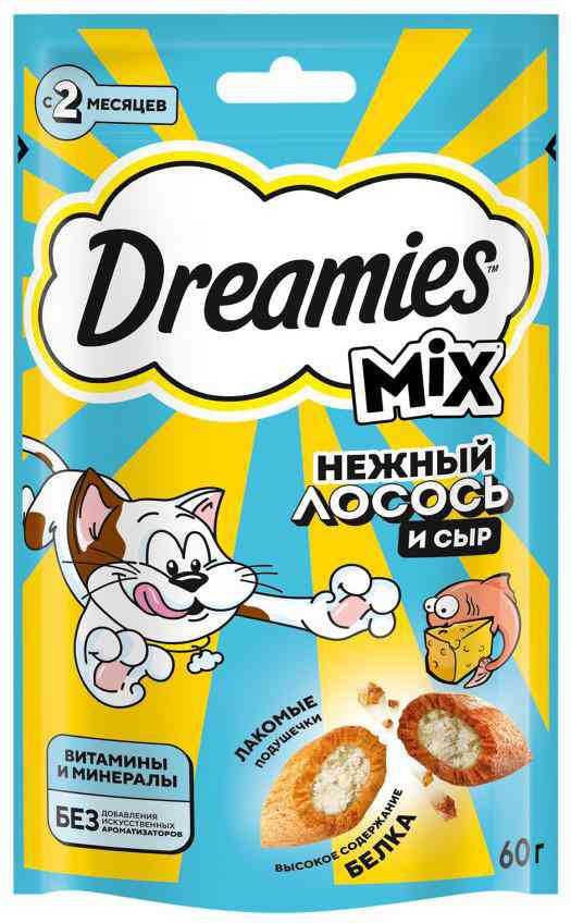 Лакомство для кошек Dreamies Mix лосось-сыр с 2 месяцев