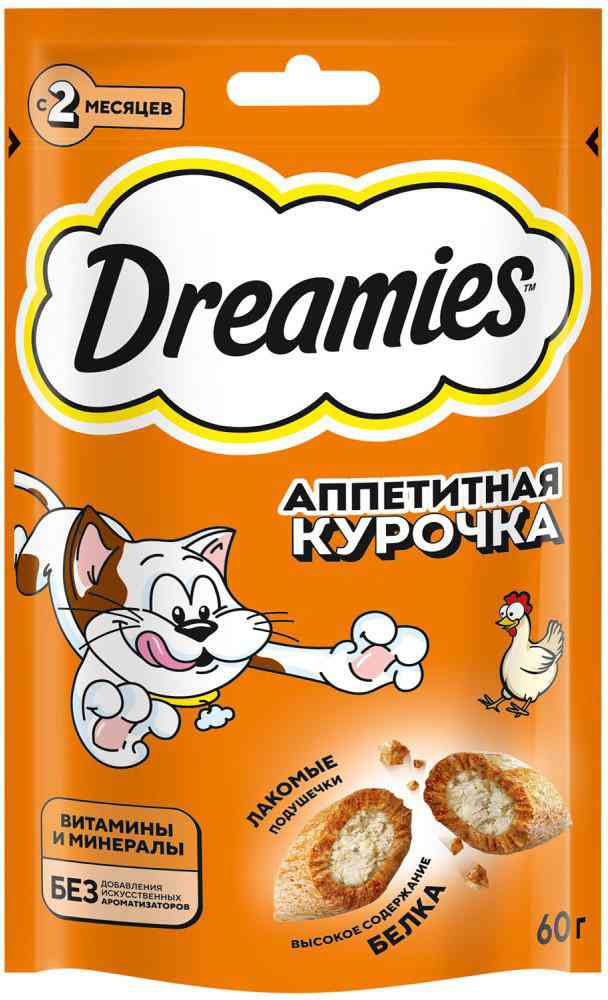 Лакомство для кошек Dreamies аппетитная курочка с 2 месяцев