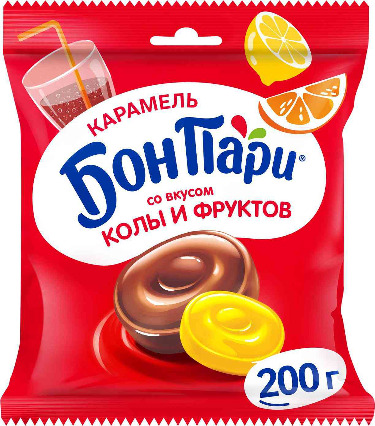 Конфеты Бон Пари со вкусом Колы и фруктов с начинкой