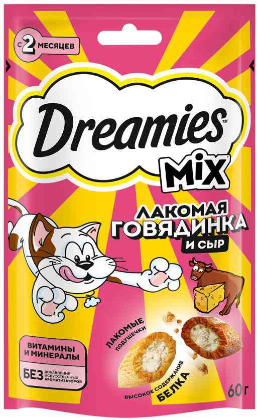 Лакомство для кошек Dreamies Mix говядина-сыр с 2 месяцев