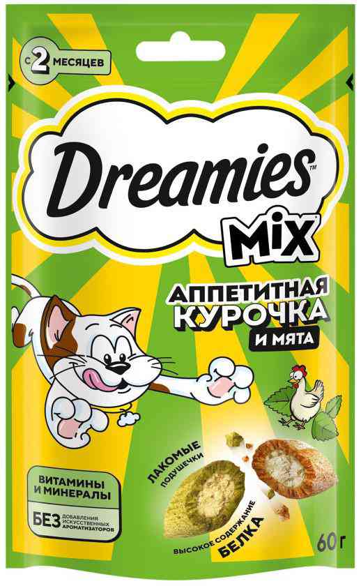 Лакомство для кошек Dreamies Mix курица-кошачья мята