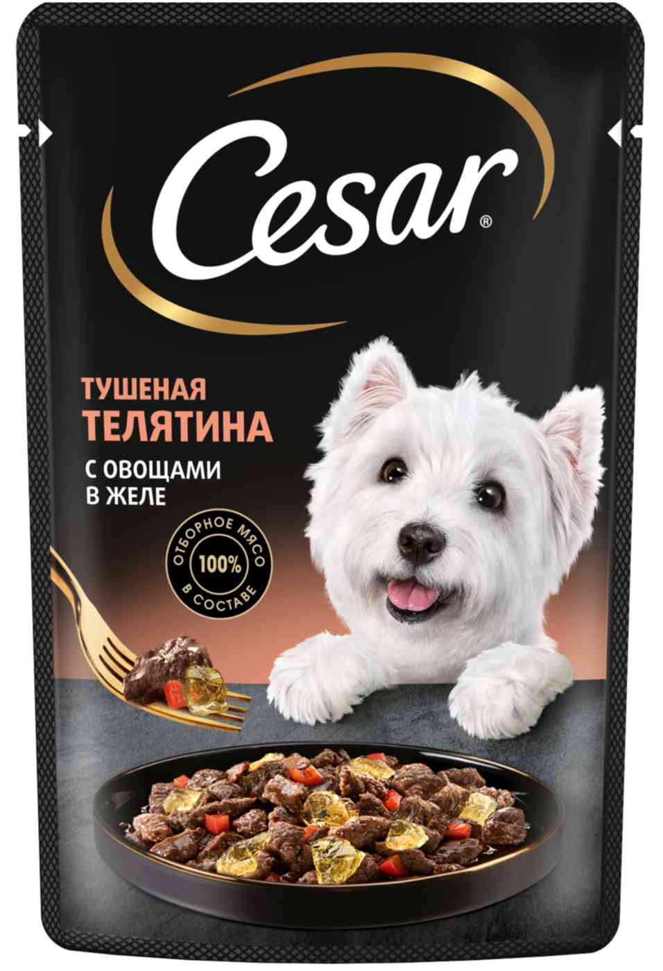 Влажный корм для собак Cesar тушеная телятина-овощи в желе