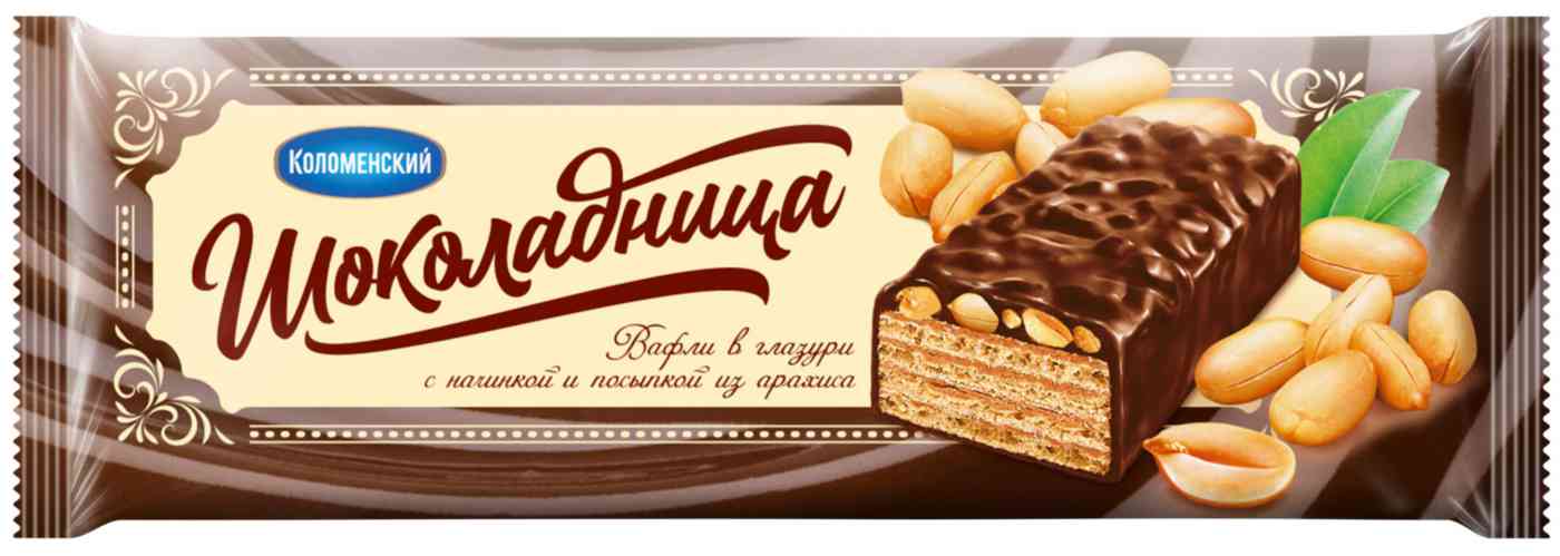 Вафли глазированные Шоколадница с начинкой и посыпкой из арахиса