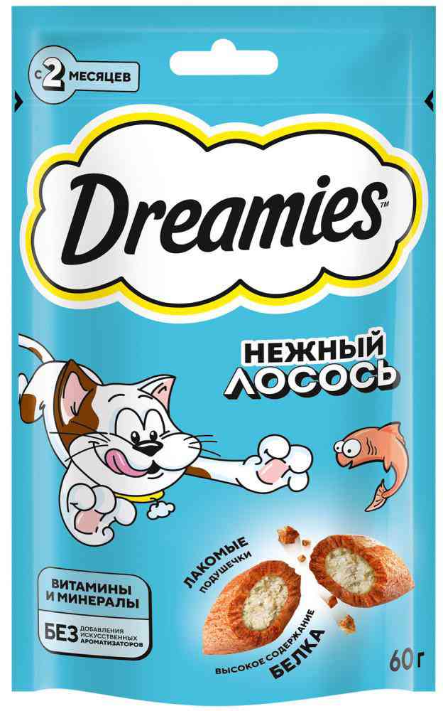 Лакомство для кошек Dreamies нежный лосось с 2 месяцев