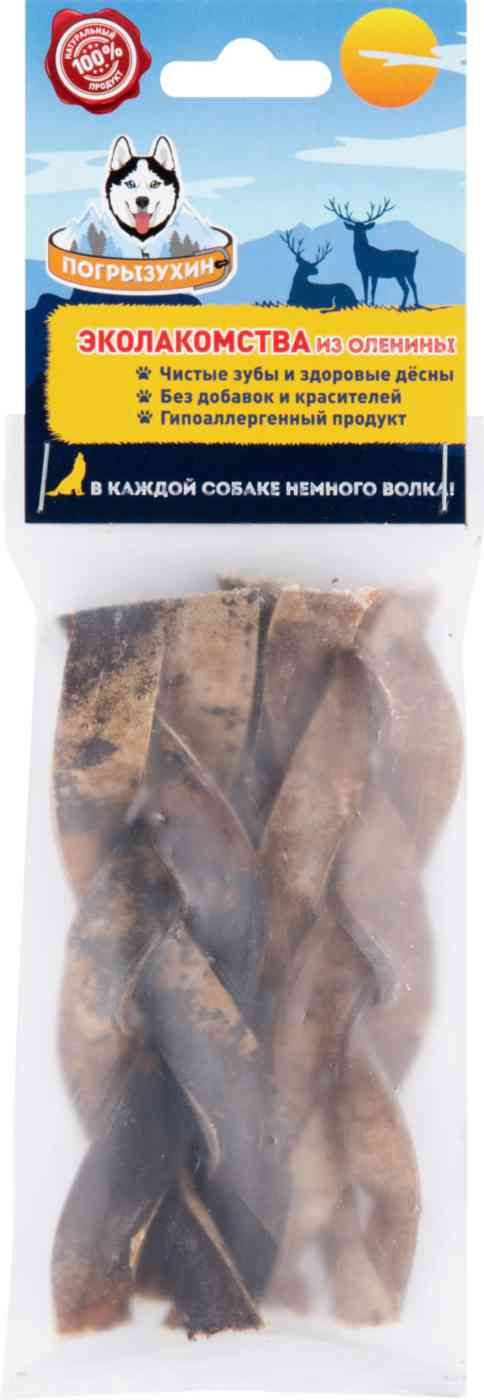 Лакомство для собак всех пород Погрызухин Косичка из кожи северного оленя