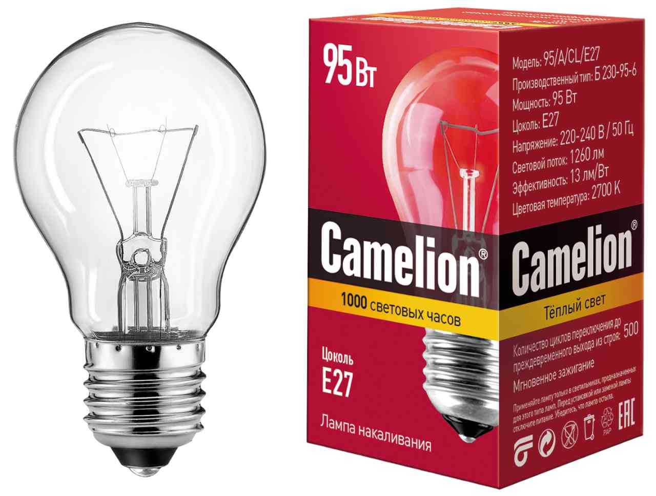 Лампа накаливания Camelion Е27 груша