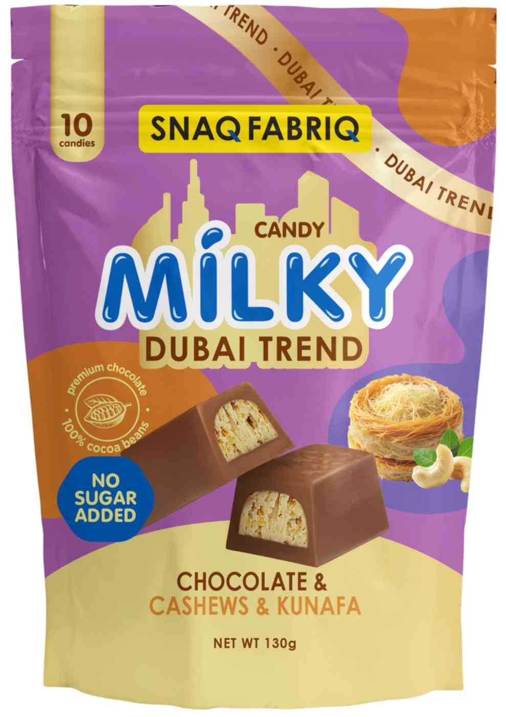 Шоколад молочный Snaq Fabriq Milky Dubai Trend кешью-кунафа без сахара BombBar
