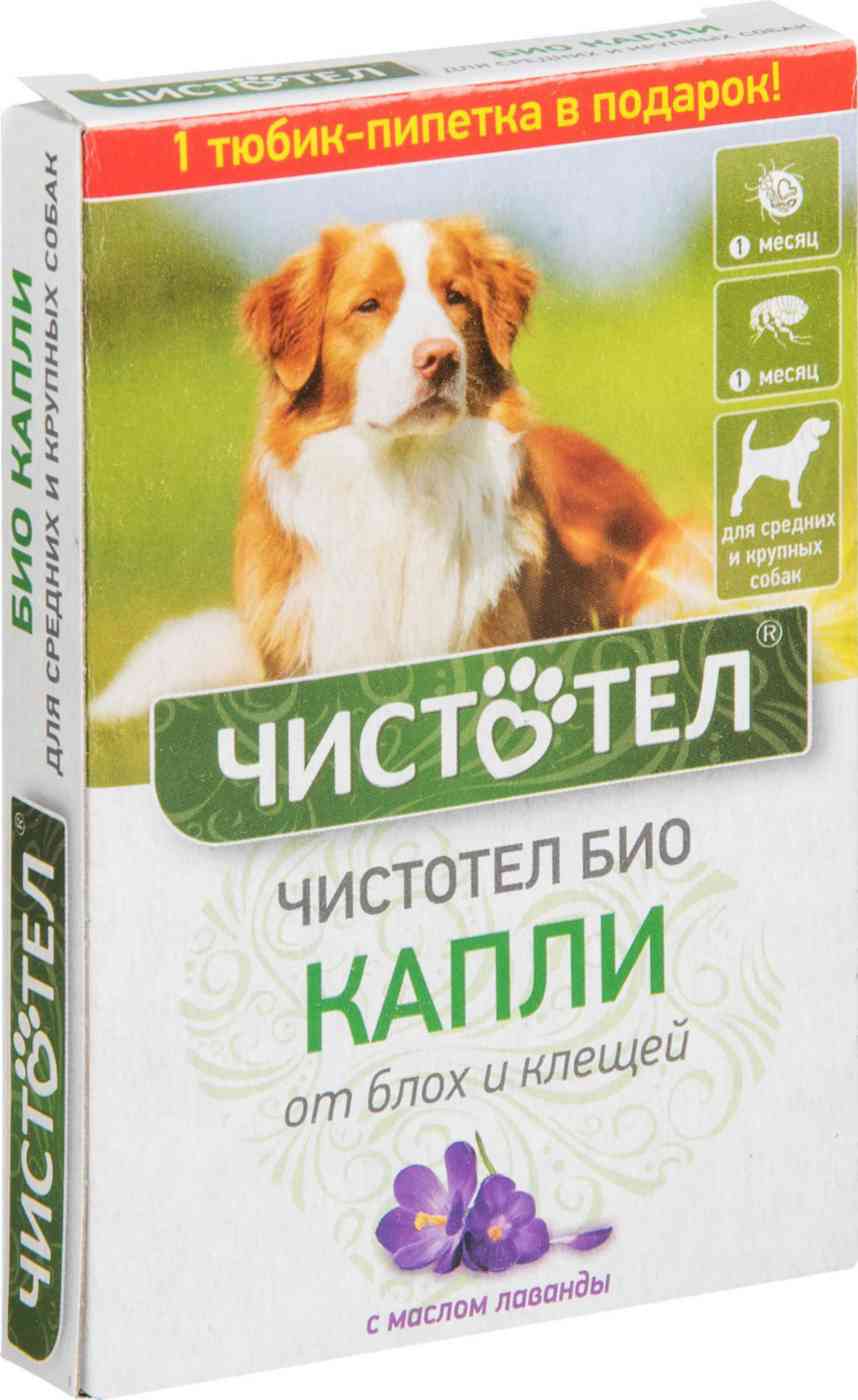 Капли для средних и крупных собак от блох и клещей Чистотел Био с маслом Лаванды