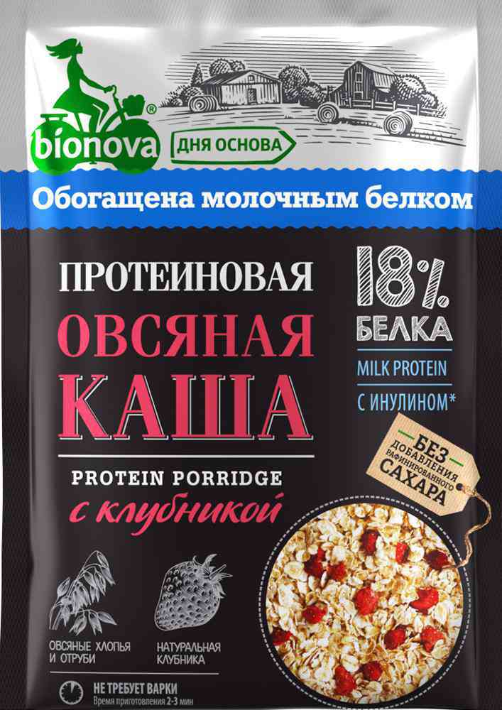 Каша овсяная протеиновая Bionova с клубникой