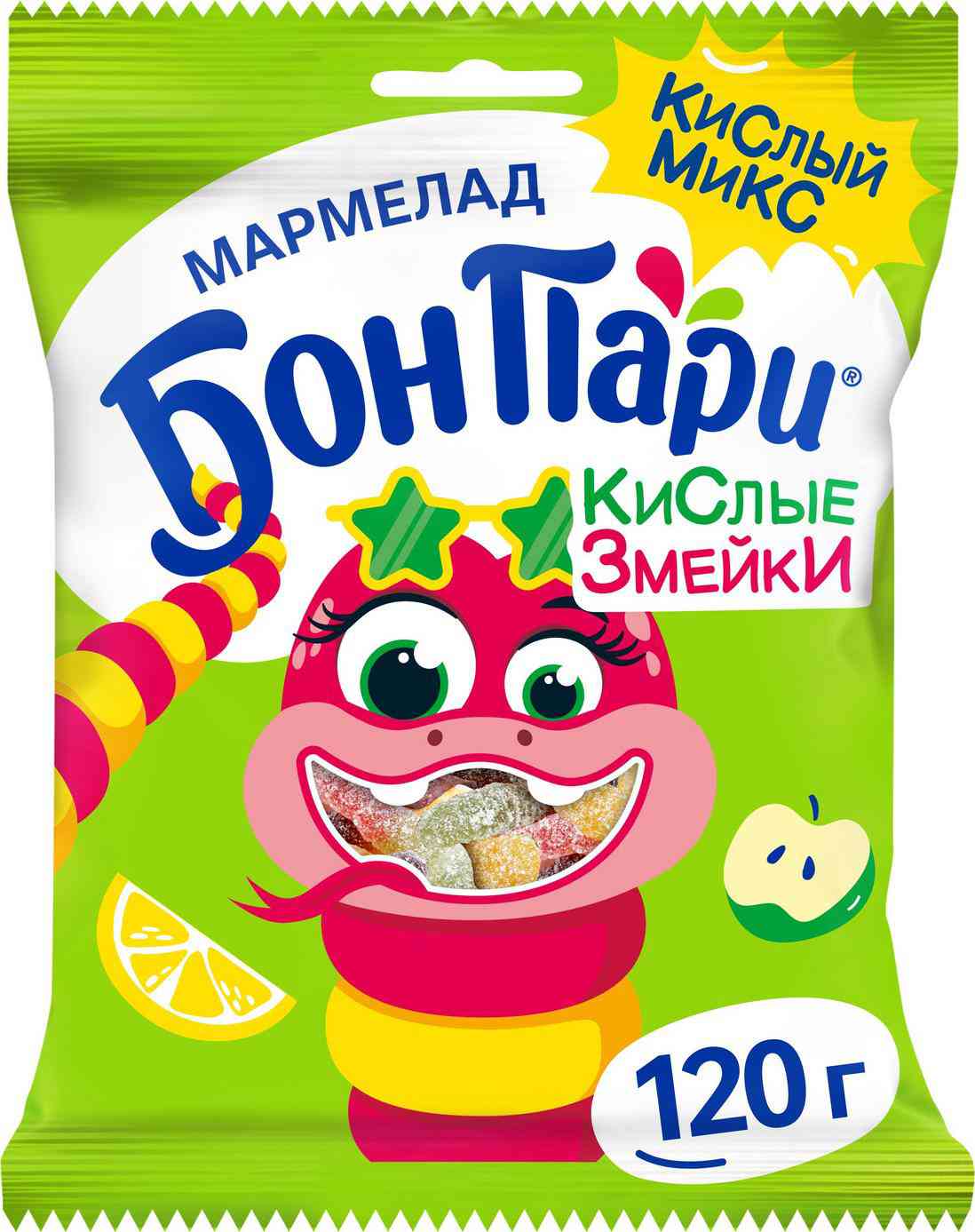 Мармелад жевательный фигурный Бон Пари Кислые змейки со вкусом фруктов