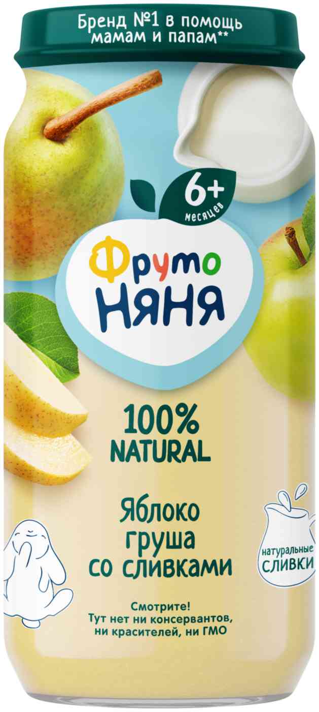Пюре ФрутоНяня Яблоко, груша, сливки, с 6 месяцев