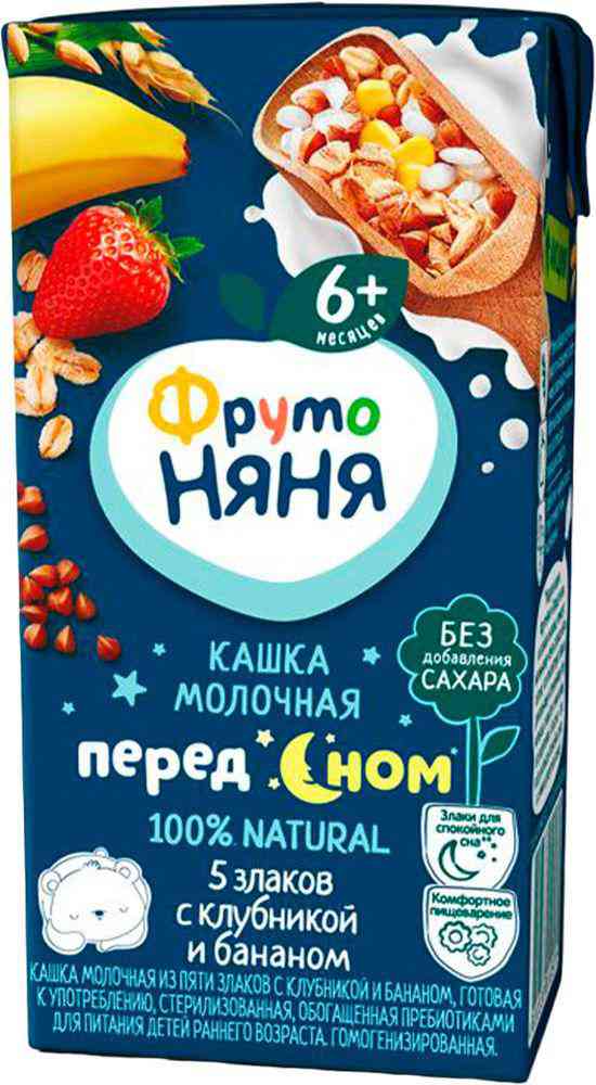 Каша мультизлаковая молочная ФрутоНяня Перед сном клубника-банан с 6 месяцев