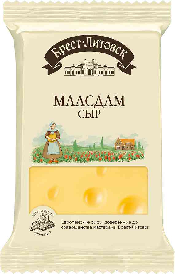Сыр полутвёрдый Брест-Литовск Маасдам 45%