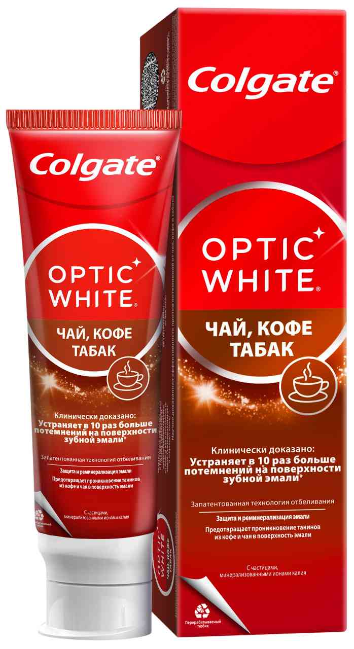 Зубная паста Colgate Optic White Чай, кофе, табак отбеливающая мята