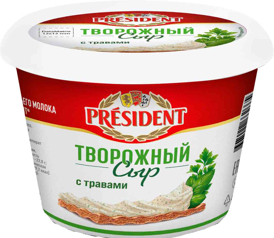 Сыр творожный President с травами 54%