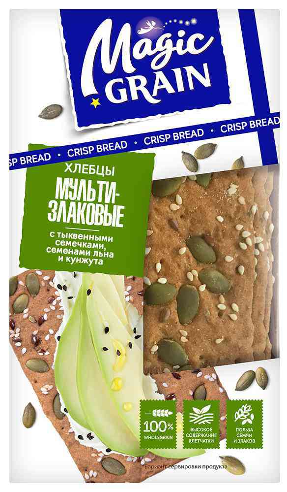 Хлебцы мультизлаковые Magic Grain с тыквенными семечками, семенами льна и кунжута