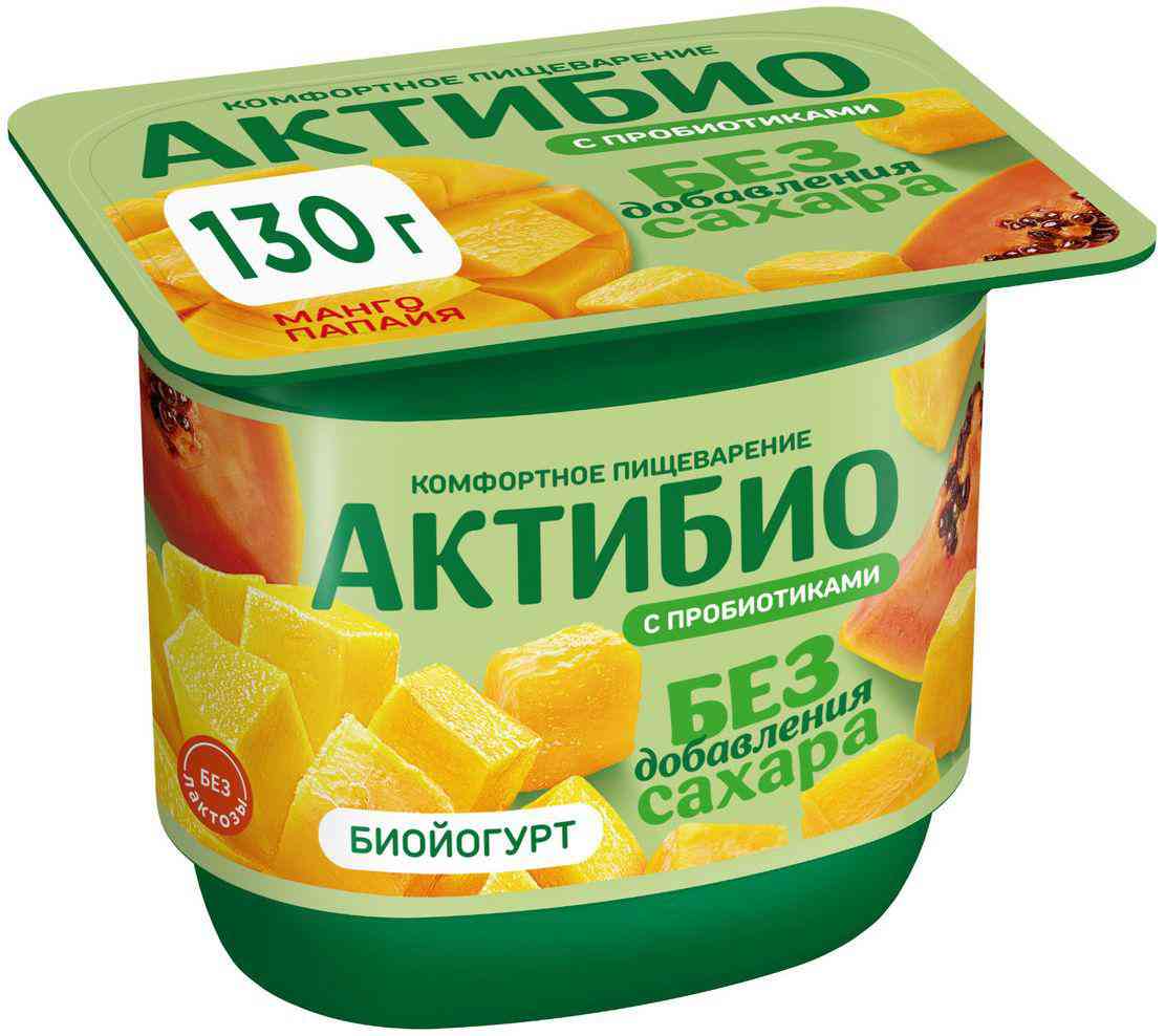 Йогурт Актибио с манго и папайей без добавления сахара 3%