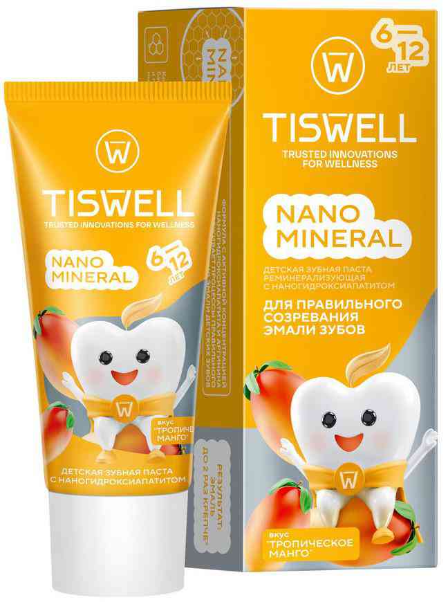 Зубная паста детская Tiswell Nano Mineral для правильного созревания эмали зубов тропическое манго с 6 до 12 лет