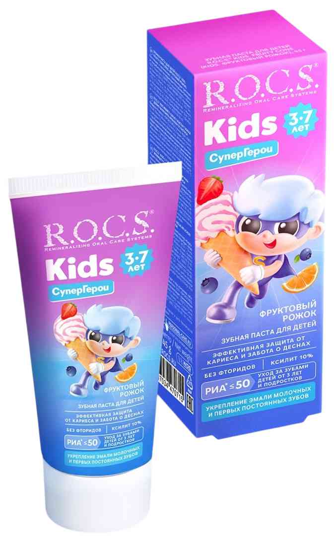Зубная паста детская R.O.C.S. Kids фруктовый рожок с 3 до 7 лет