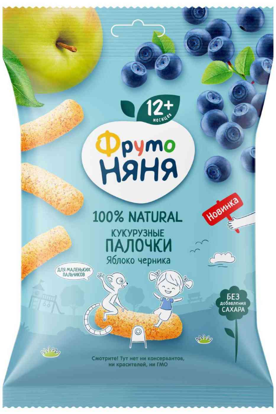 Кукурузные палочки ФрутоНяня Яблоко, черника, с 12 месяцев